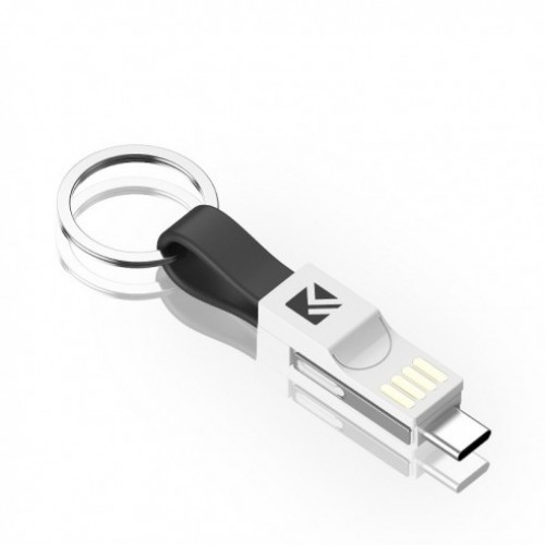 Cablu Breloc 3 în 1 Magnetic - USB to 8 Pin + Micro USB + USB-C/Type-C, Albastru