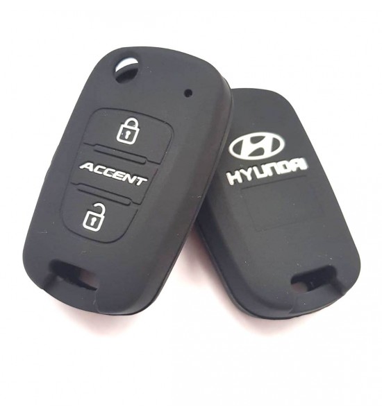 Husa Silicon Cheie Auto, Hyundai Accent, 3 butoane, neagra