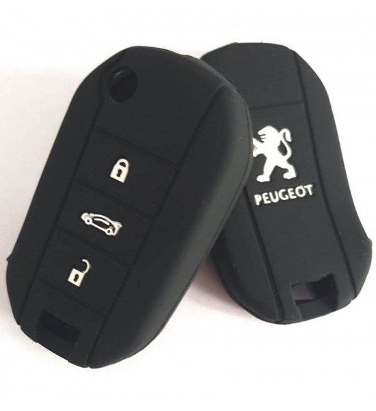 Husa Silicon Cheie Auto, Peugeot, briceag, 3 butoane, neagra, SIL 300