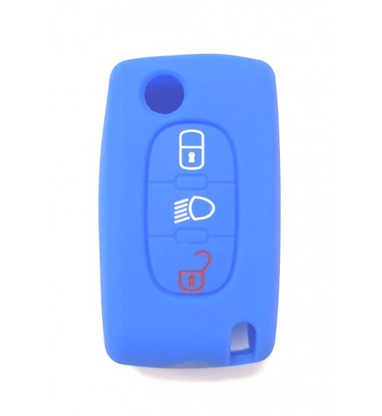 Husa Silicon Cheie Auto, Peugeot/Citroen, 3 butoane, albastra, SIL 010