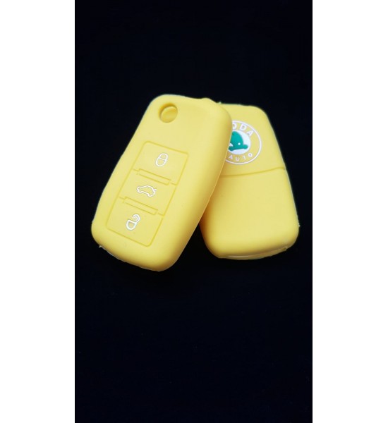 Husa Silicon Cheie Auto, Skoda, 3 butoane, galbena, SIL 188