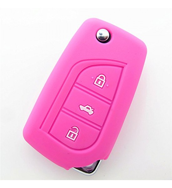 Husa Silicon Cheie Auto, Toyota, 3 butoane, roz
