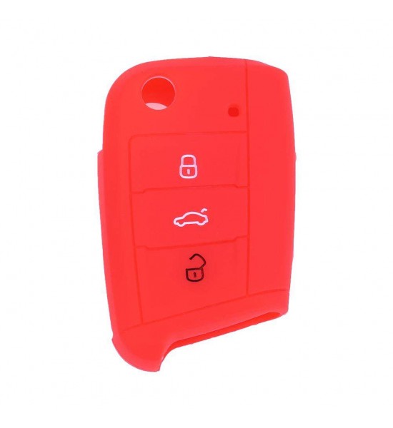 Husa Silicon Cheie Auto, VW Golf 7, briceag, 3 butoane, rosie