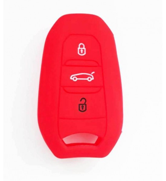 Husa Silicon Cheie Auto, Peugeot, 3 butoane, rosie, SIL 233