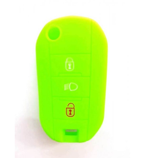 Husa Silicon Cheie Auto, Peugeot, briceag, 3 butoane, verde neon, SIL 039