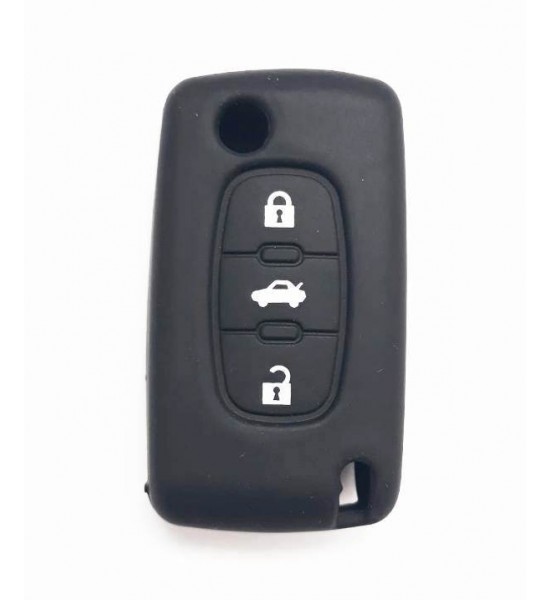 Husa Silicon Cheie Auto, Peugeot/Citroen, 3 butoane, neagra