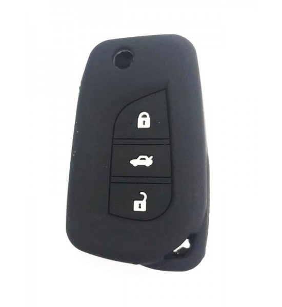 Husa Silicon Cheie Auto, Toyota Rav 4, 3 butoane, cu emblema, neagra, SIL 313