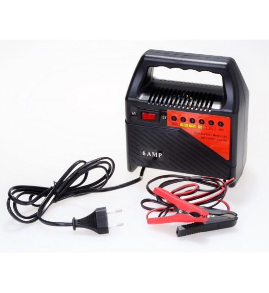 Redresor/Încărcător pentru Baterie Auto, 6A, Protecție la Scurtcircuit, Indicator Nivel Baterie, Tensiune Ieșire 6V-12V