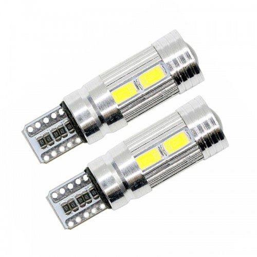 Set 2 Becuri  Auto, W5W/T10/501, 10 SMD, cu lupa, Canbus, Albastru Deschis