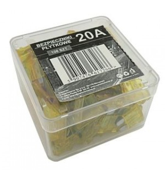 Set sigurante auto plate 20A, 100 piese  Set sigurante auto plate 20A, 100 piese