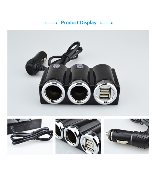 Încaărcător auto, brichetă, 2 ieșiri + 2 USB  Încaărcător auto, brichetă, 2 ieșiri + 2 USB