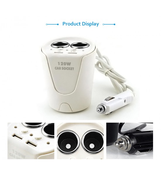 Încarcător auto, brichetă, cu 2 ieșiri + 2 USB, 12 sau 24 V 