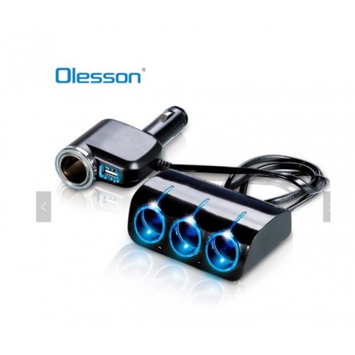 Încărcător auto, brichetă, 4 ieșiri și 2 USB 12 sau 24 V, 120W