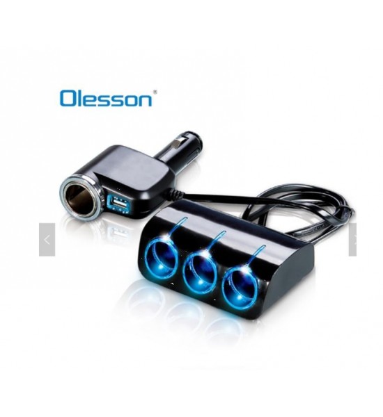 Încărcător auto, brichetă, 4 ieșiri și 2 USB 12 sau 24 V, 120W