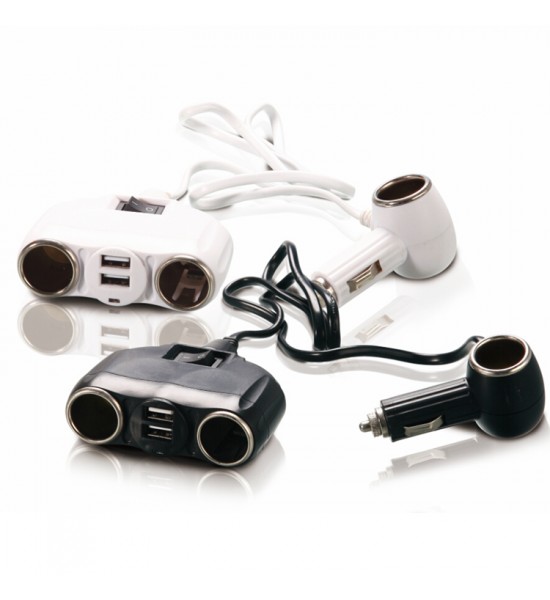 Încărcător auto, brichetă, cu 3 ieșiri + 2 USB, 12 sau 24V