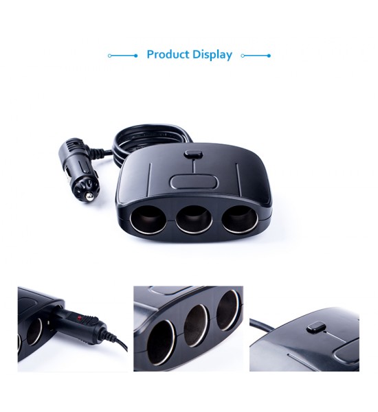 Încărcător brichetă, cu 3 ieșiri, 120W, 12 sau 24V