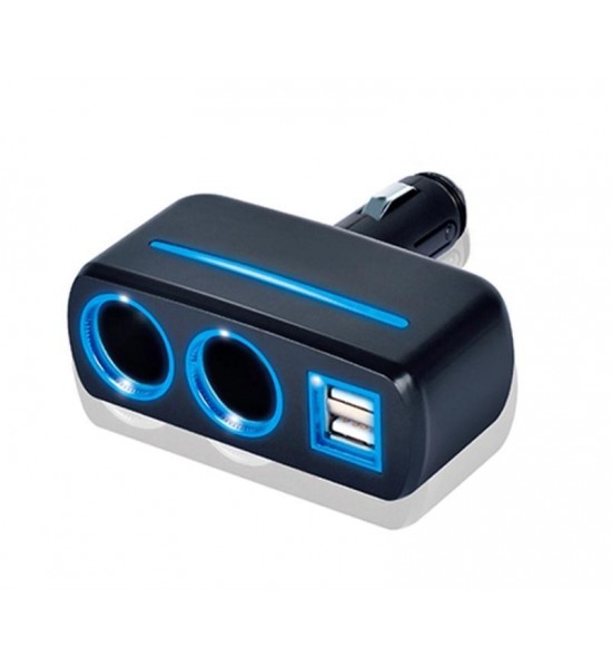 Încărcător auto, brichetă, 12 sau 24V,  cu 2 ieșiri și 2 USB Încărcător auto, brichetă, 12 sau 24V,  cu 2 ieșiri și 2 USB