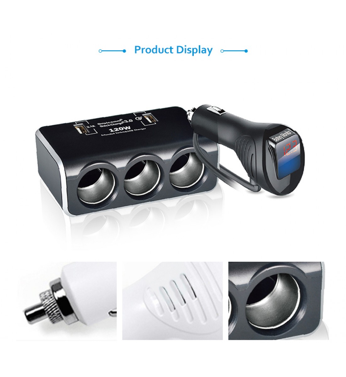 Mufa bricheta 3 iesiri si voltmetru 12/24V