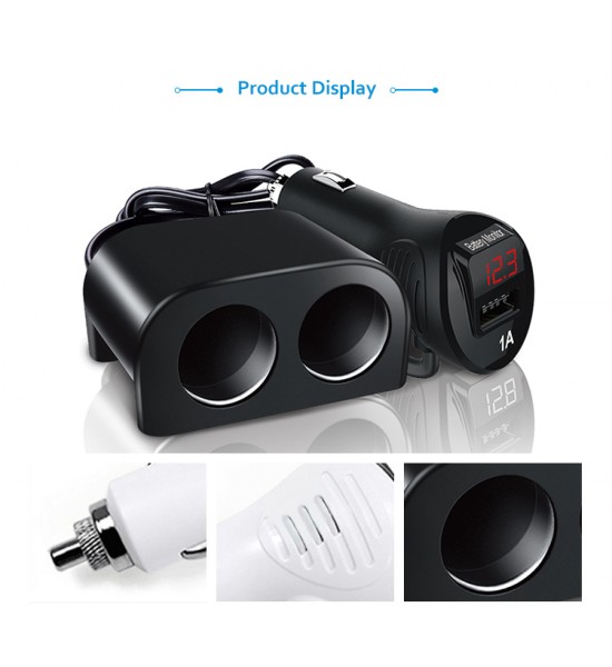 Încărcător auto, brichetă, 2 ieșiri ,12/24V si voltmetru