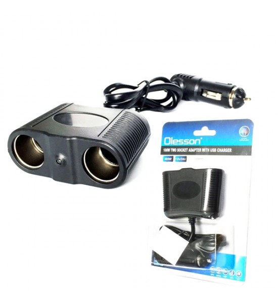 Încărcător auto, brichetă, 2 ieșiri, 12 sau 24V, 100@, 70 cm