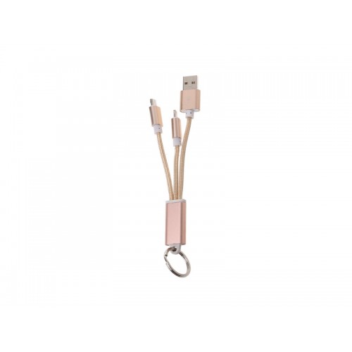 Cablu Breloc 2 în 1 MicroUSB/iPhone - Auriu