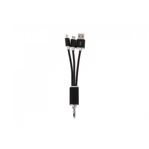 Cablu Breloc 2 în 1 MicroUSB/iPhone - Negru