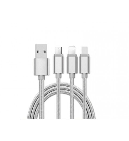 Cablu USB 3in1 microusb/Iphone/tip C argintiu
