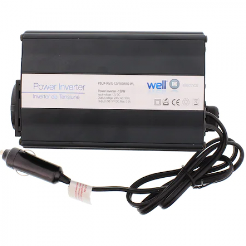 Invertor de tensiune 12V -> 220V, USB, 150W, Well