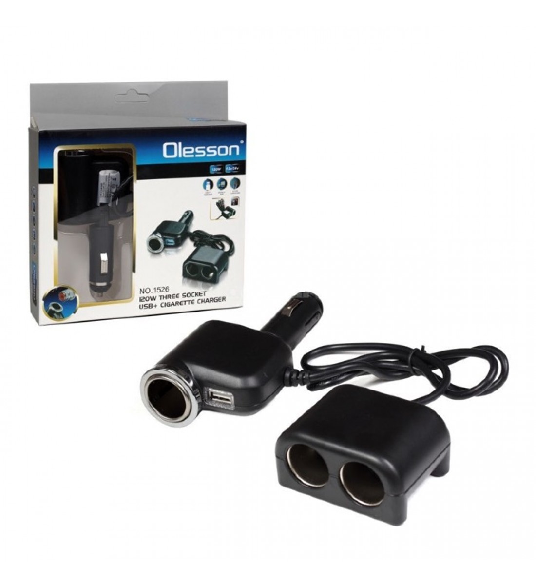 Încărcător auto, brichetă, 3 Prize + 1 USB, 12 sau 24 V, 120 w