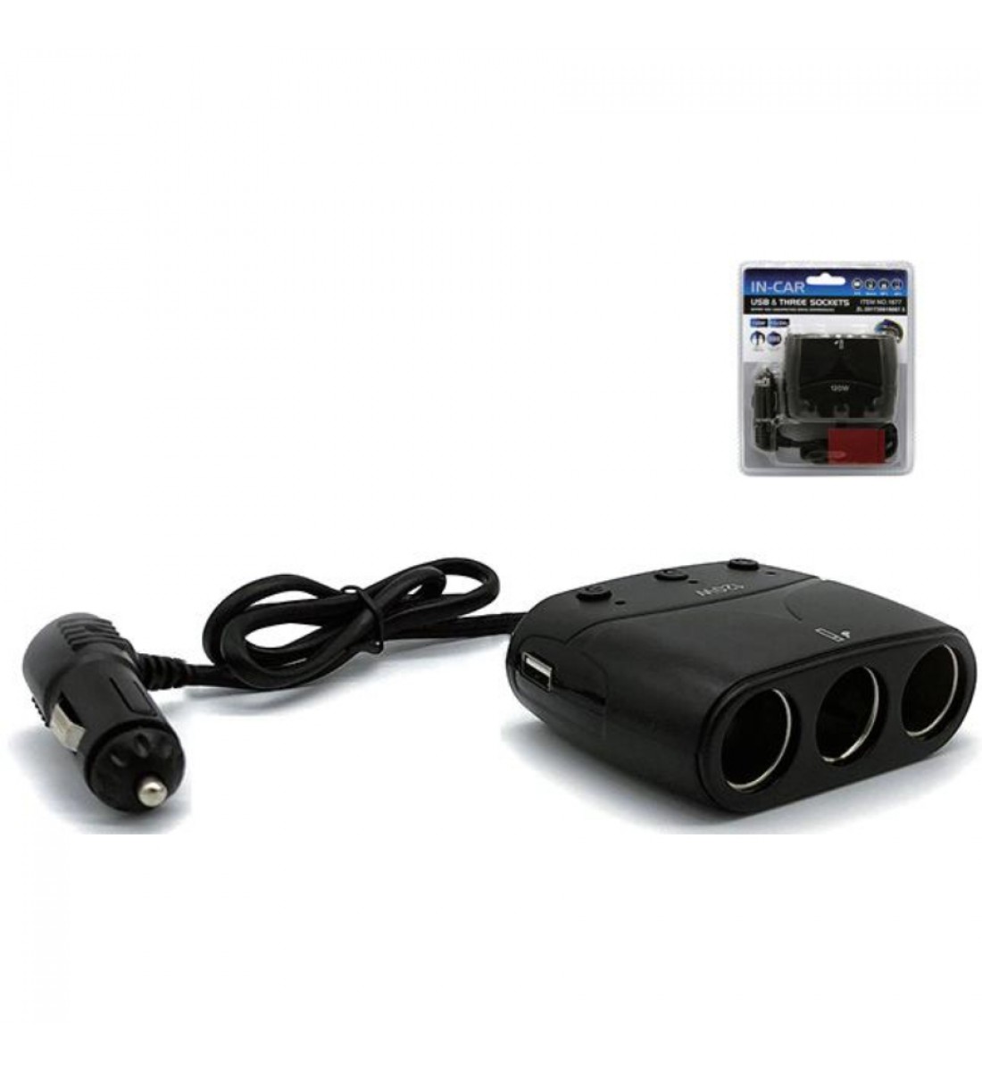 Încărcător Auto Olesson 1677, Auto Splitter cu 3 Prize și 2 Porturi USB Încărcător Auto Olesson 1677, Auto Splitter cu 3 Prize și 2 Porturi USB