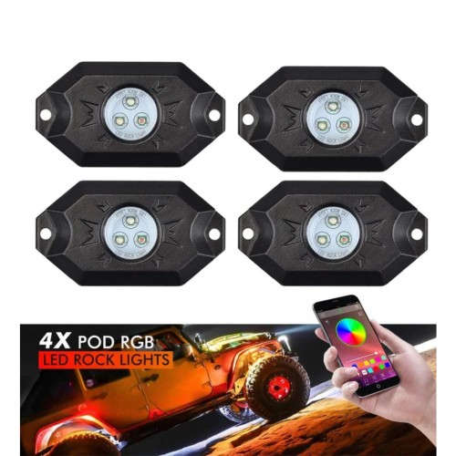 KIT ROCK Offroad, LAMPI PROIECTOARE RGB, 4 MODULE, CONTROL TELEFON