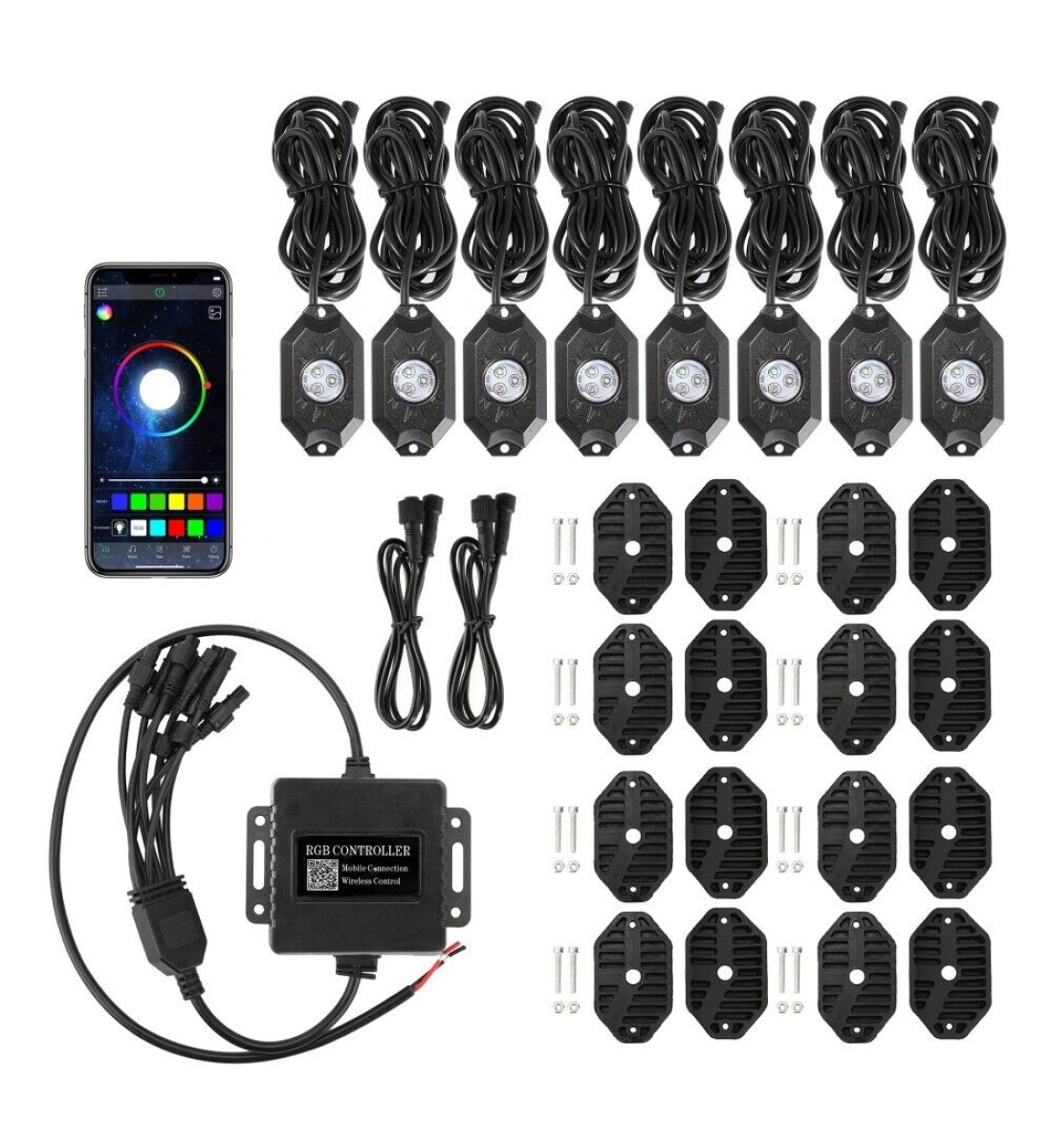 KIT ROCK Plus Offroad, LAMPI PROIECTOARE RGB, 8 MODULE, CONTROL TELEFON