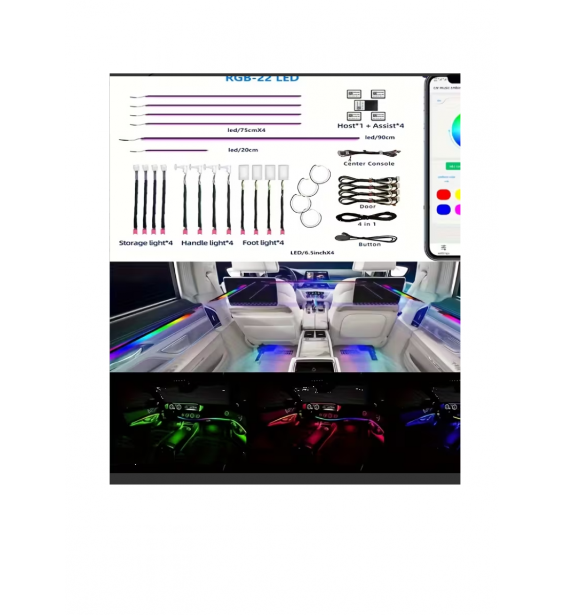 Lumini ambientale LED premium, kit RGB 22 în 1, efecte dinamice Symphony cu control prin aplicație