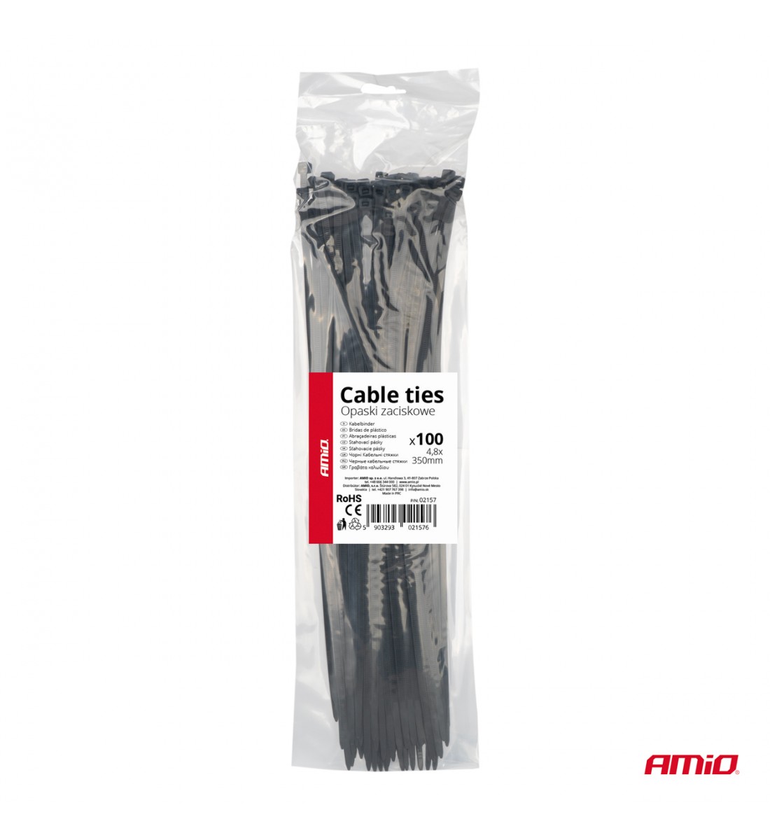 Fasete de fixare cabluri negre 4,8x350mm - 100 buc AMIO-02157