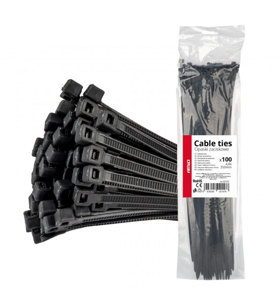 Fasete de fixare cabluri negre 4,8x350mm - 100 buc AMIO-02157