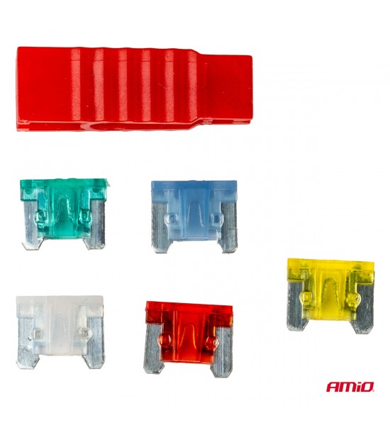 Set siguranțe lamelare cu profil redus MIX 5 buc + extractor AMIO-03377