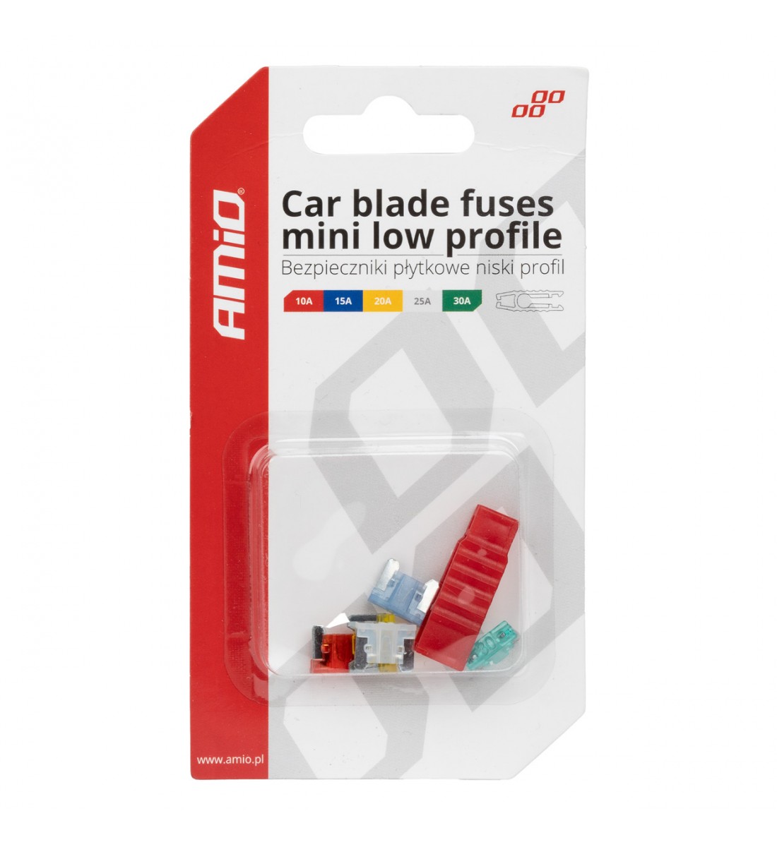 Set siguranțe lamelare cu profil redus MIX 5 buc + extractor AMIO-03377