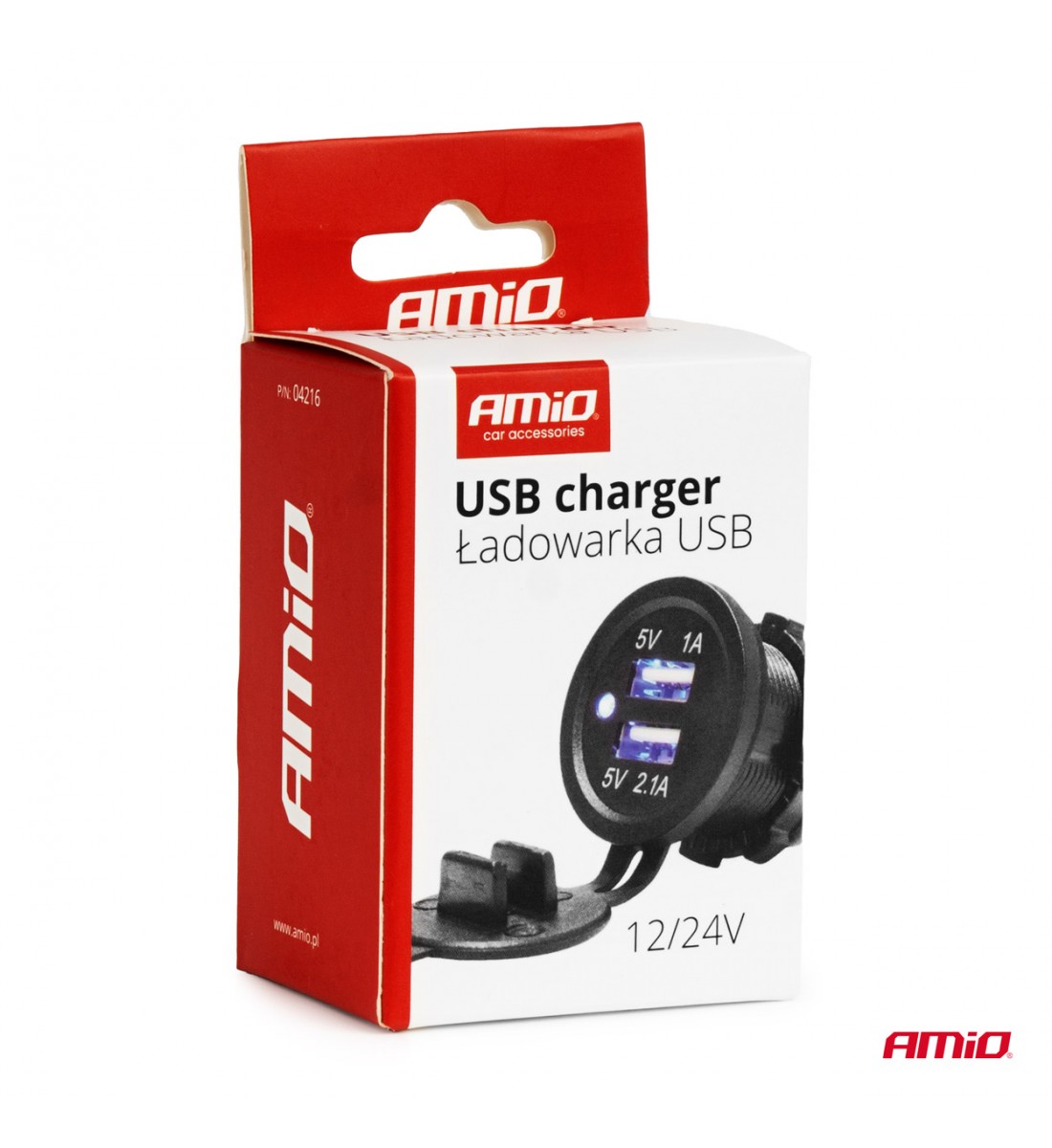Încărcător auto cu mufe USB impermeabile 3.1A 2xUSB 12V 24V AMIO-04216