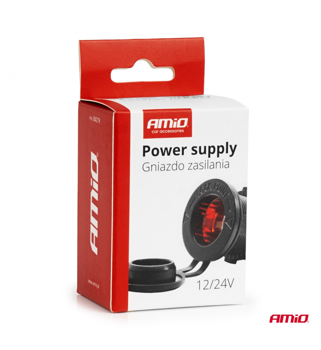 Priză suplimentară încorporată cu iluminare roșie 12V 24V AMIO-04219