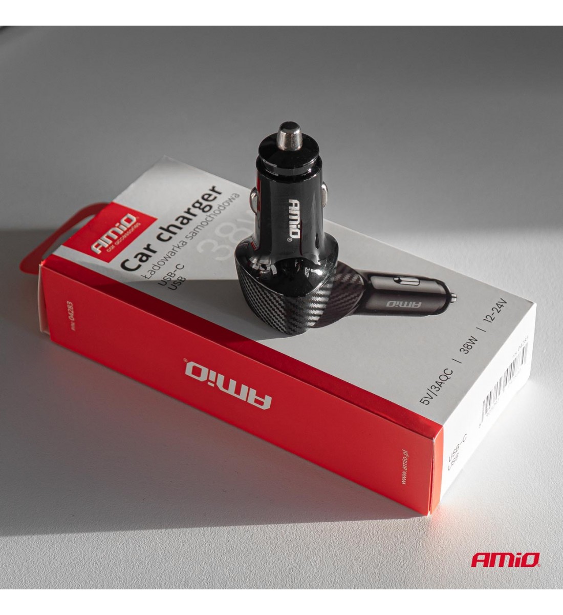 Încărcător auto QC+PD 38W USB-A + USB-C AMIO-04283