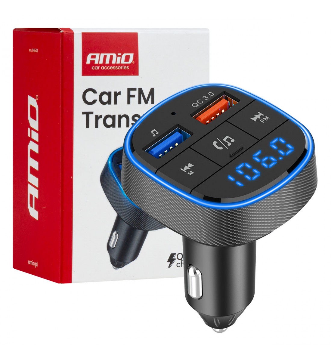 Modulator FM auto 2×USB-A 12V 24V AMIO-04648