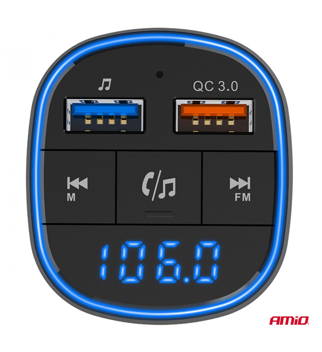 Modulator FM auto 2×USB-A 12V 24V AMIO-04648