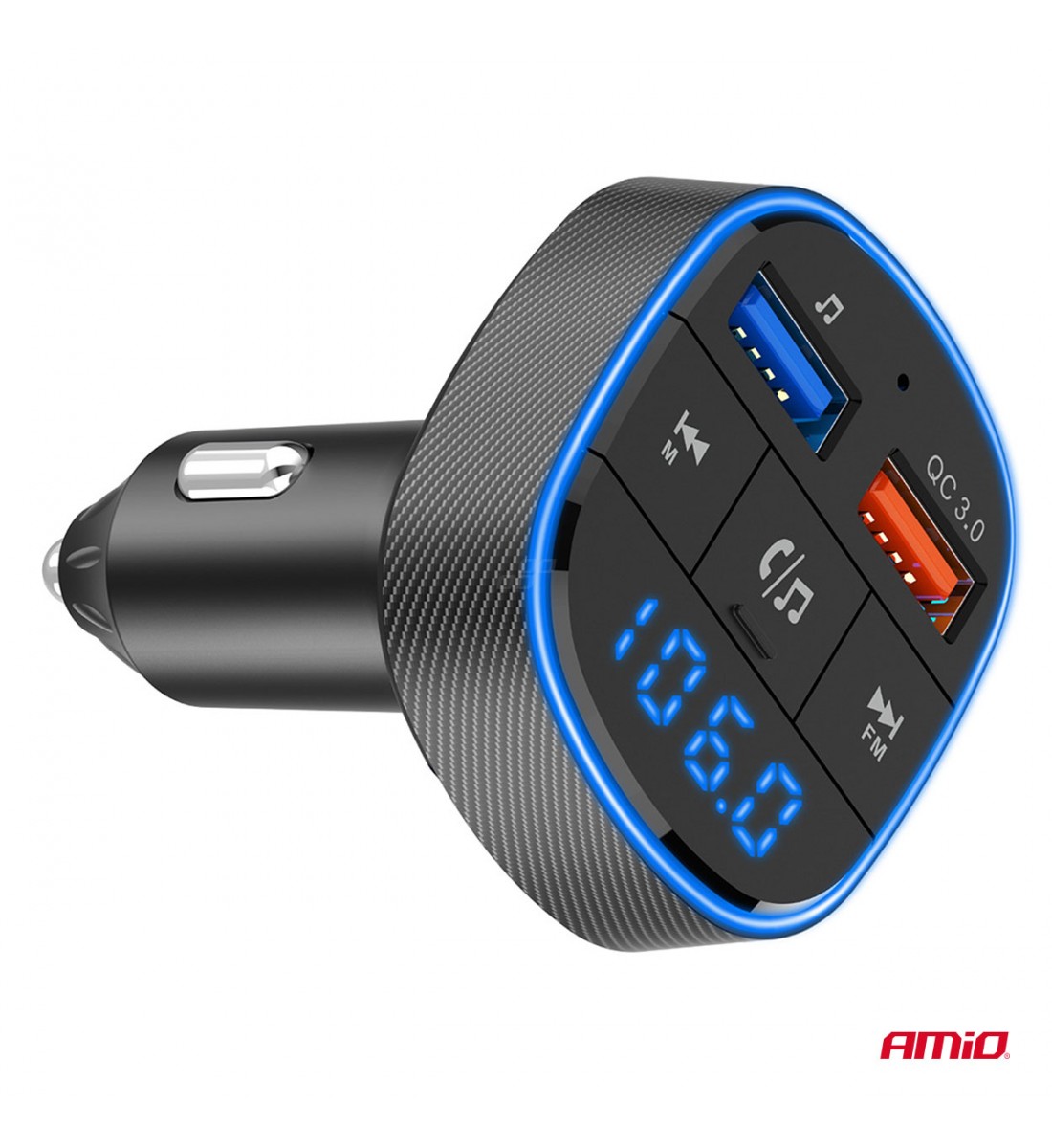 Modulator FM auto 2×USB-A 12V 24V AMIO-04648