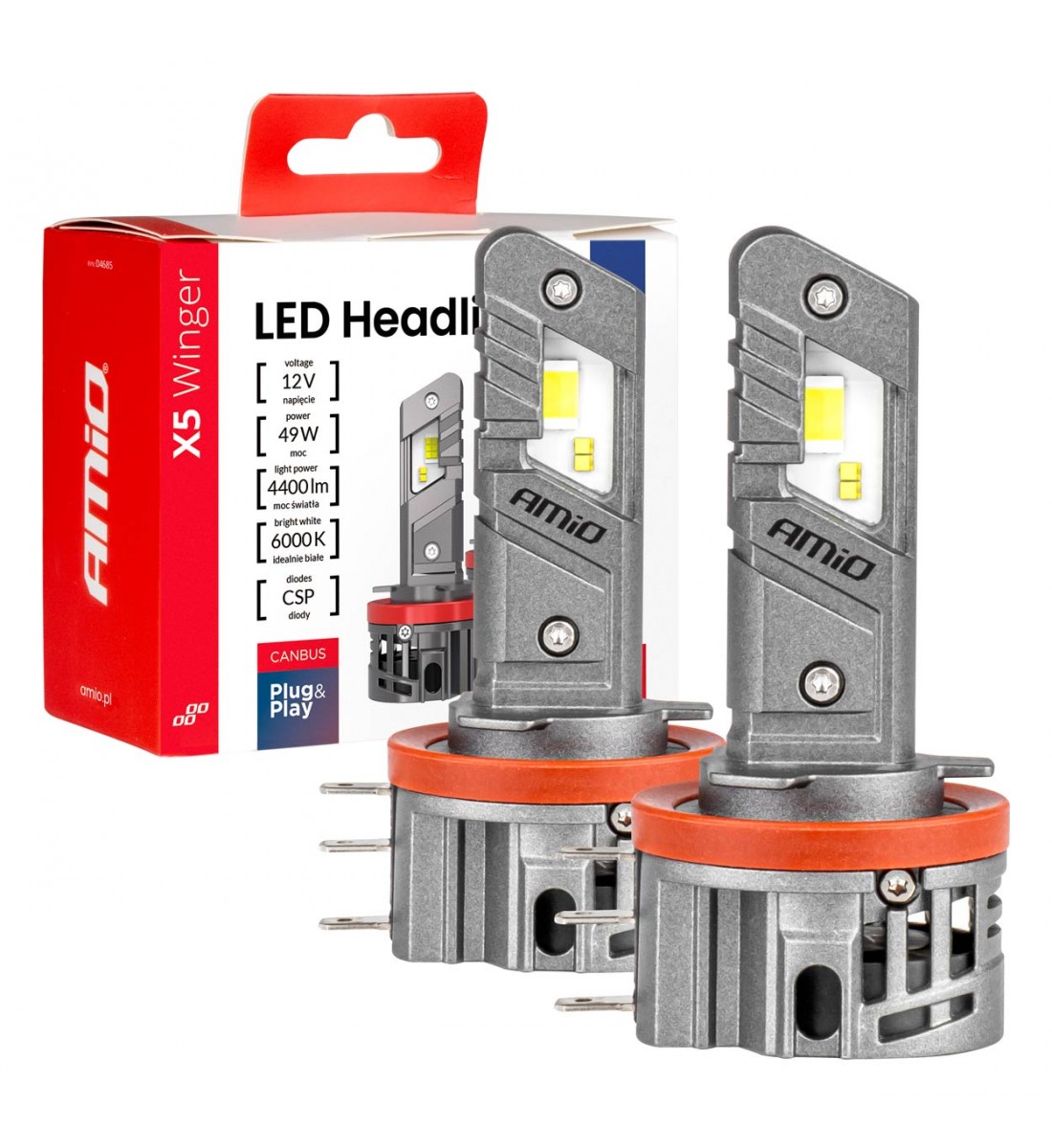 Becuri auto LED X5 WINGER H15 49W 6000K CANBUS AMIO-04685