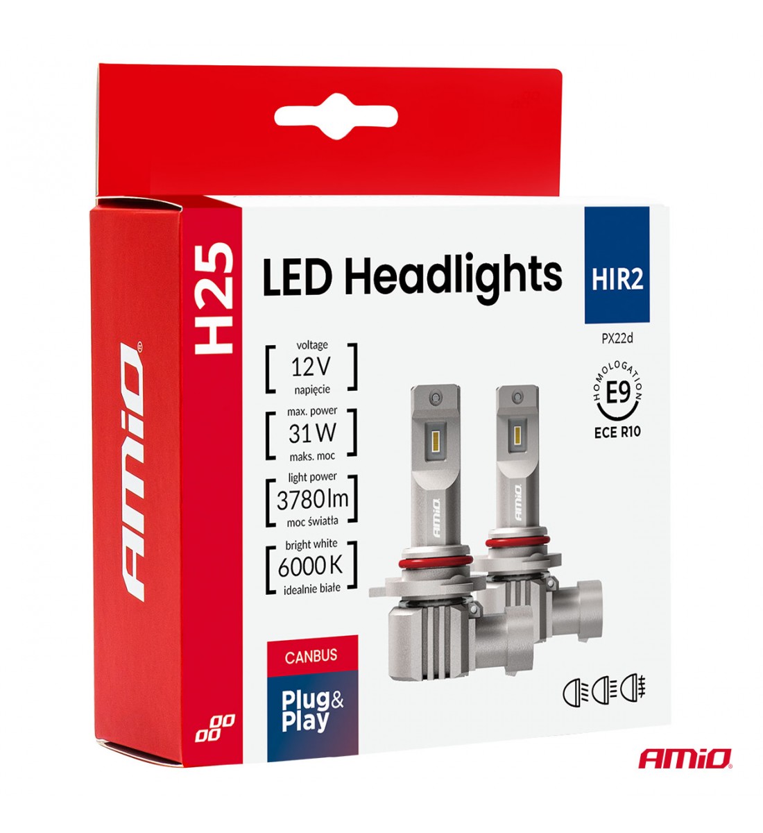 Becuri auto LED X5 WINGER H15 49W 6000K CANBUS AMIO-04685