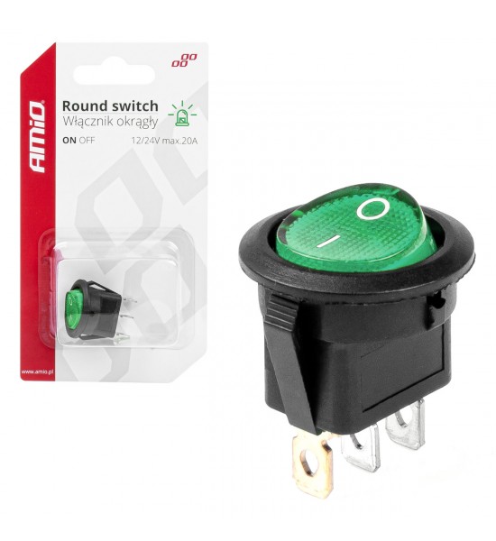 Întrerupător rotund cu lumină verde 12/24V 20A ON/OFF