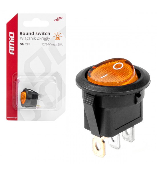 Întrerupător rotund cu lumină galbenă 12/24V max 20A ON/OFF