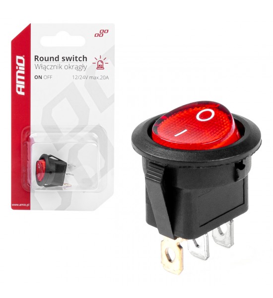 Întrerupător rotund cu lumină roșie 12/24V max 20A ON/OFF