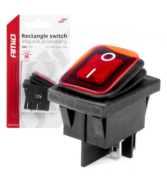 Comutator universal, dreptunghiular, rosu, 12/24V, 20A