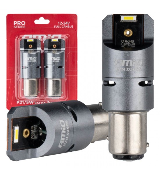 Becuri LED FULL CANBUS PRO P21/5W 2x1860 SMD alb 12V 24V AMIO-03605